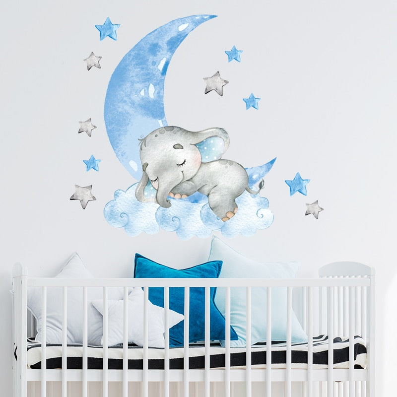 BabyElephant™ autocollants muraux en forme d'éléphant et de lune pour chambre de bébé | bébé